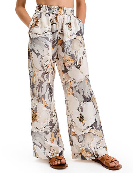 Брюки SILK для девочки прямые, цвет паттерн peonies, фото 1