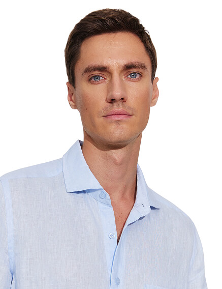 Рубашка мужская классическая 100% лен, цвет бледно-голубой, фото 3