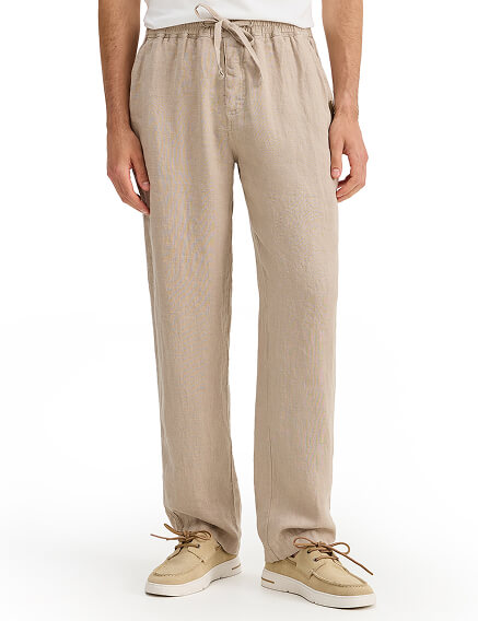 Брюки из 100% льна для мужчин, цвет бежевый, фото 2