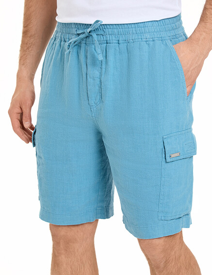 Шорты с карманами из 100% льна для мужчин, цвет голубой, фото 3