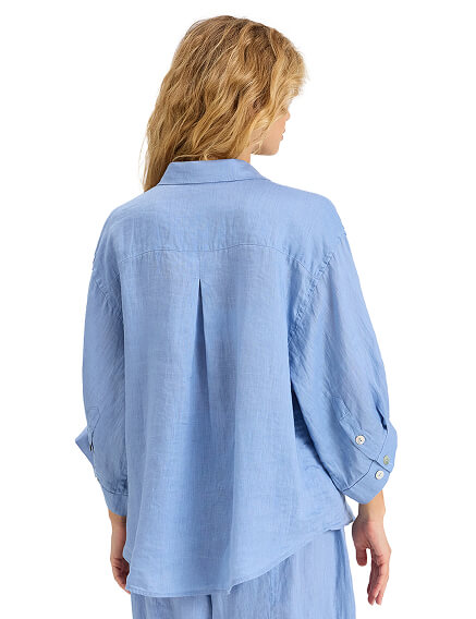 Рубашка женская c широкими рукавами серии LINEN, цвет голубой пепельный, фото 2