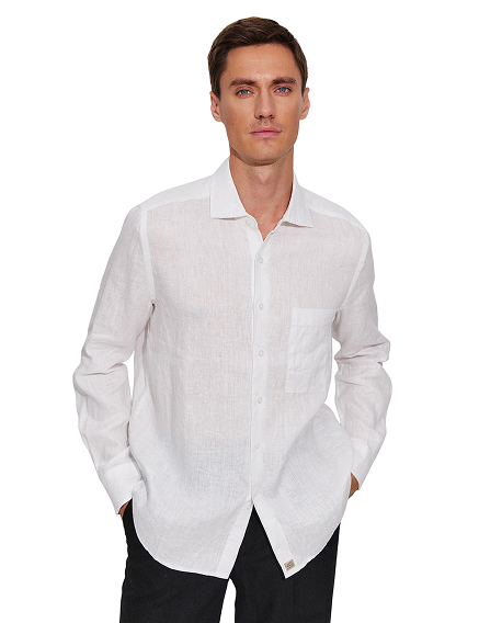 Рубашка мужская классическая 100% лен, цвет белый, фото 1