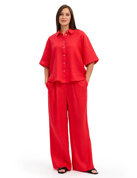 LINEN Брюки женские широкие, цвет красный, фото 1
