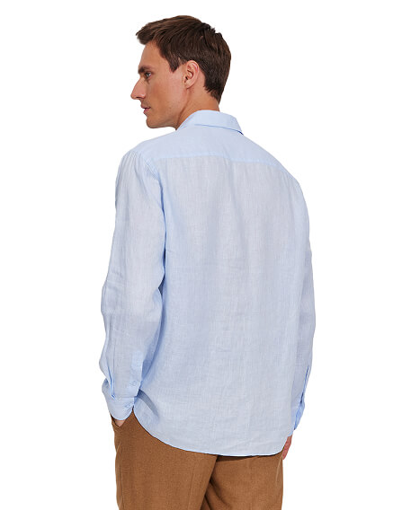 Рубашка мужская классическая 100% лен, цвет бледно-голубой, фото 2