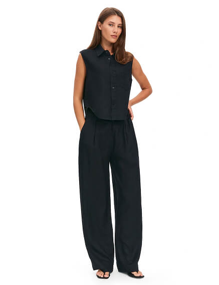 LINEN Брюки женские прямые, цвет черный, фото 1