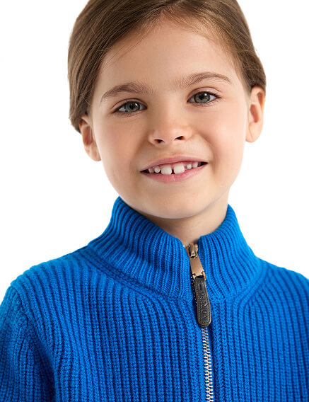 Кардиган из 100% шерсти мериноса на молнии для девочек, цвет синий, фото 2