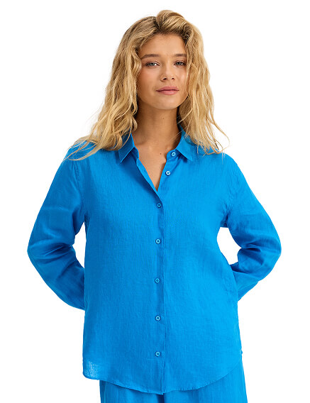 LINEN Рубашка женская slim, цвет лазурный, фото 1