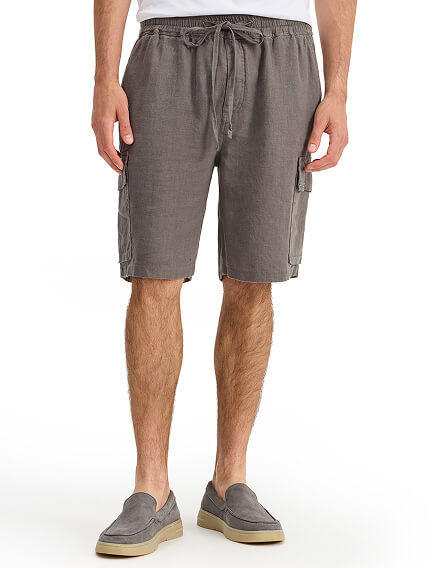 Шорты с карманами из 100% льна для мужчин, цвет серый, фото 2