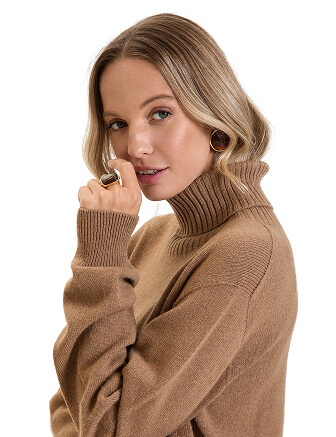 Свитер женский Cashmere&Merino blend oversize, цвет светло-коричневый, фото 2