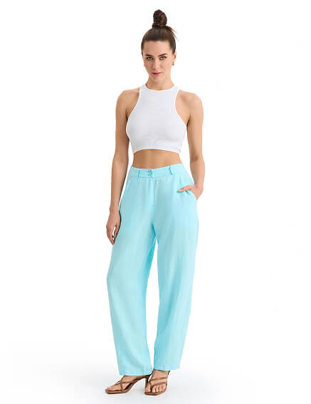 Брюки женские с карманами серии LINEN, цвет тиффани, фото 1