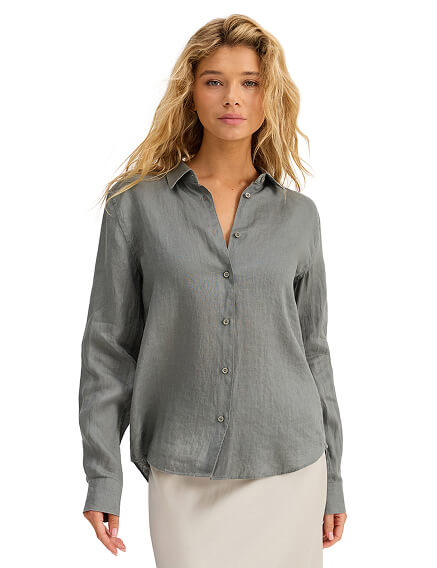 LINEN Рубашка женская slim, цвет пыльно серо-зеленый, фото 1