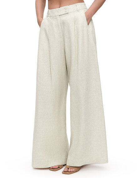 LINEN Брюки-палаццо женские, цвет бежевый меланж, фото 2