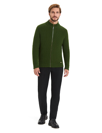 Кардиган мужской на молнии Merino Knitted, цвет олива, фото 3