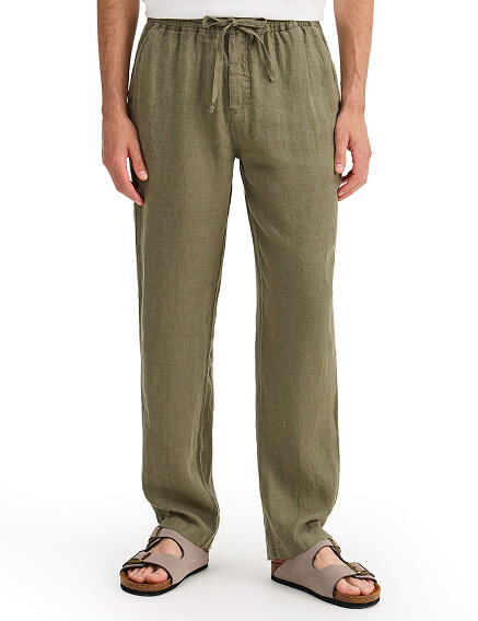 Брюки из 100% льна для мужчин, цвет хаки, фото 2