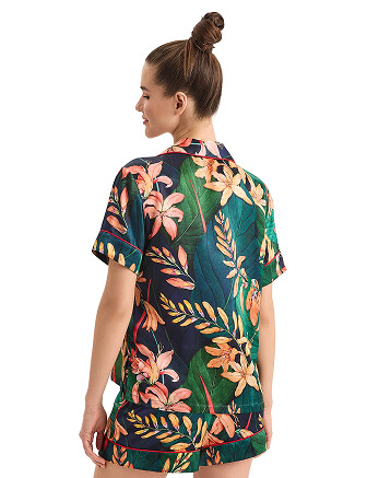 Комплект женский из шелка (жакет+шорты), цвет принт тропический, фото 2