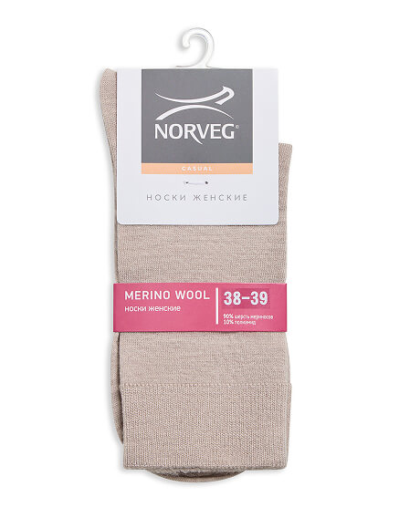 Носки женские из шерсти мериноса серии MERINO WOOL, цвет бежевый меланж, фото 3