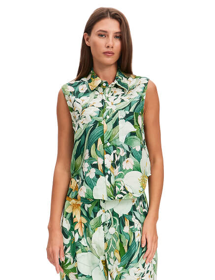 LINEN Блуза женская без рукавов, цвет паттерн tropical flowers, фото 1