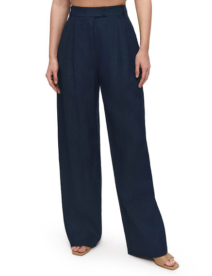 LINEN Брюки женские прямые, цвет темно-синий, фото 2