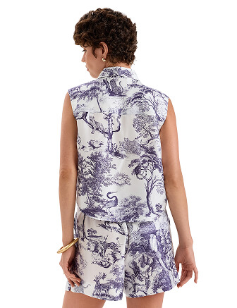 Блуза SILK женская без рукавов, цвет принт светлый toile de jouy, фото 2