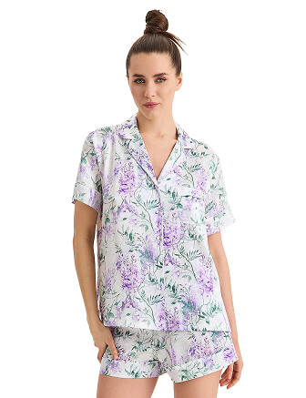 Комплект женский из шелка (жакет+шорты), цвет принт wisteria, фото 1