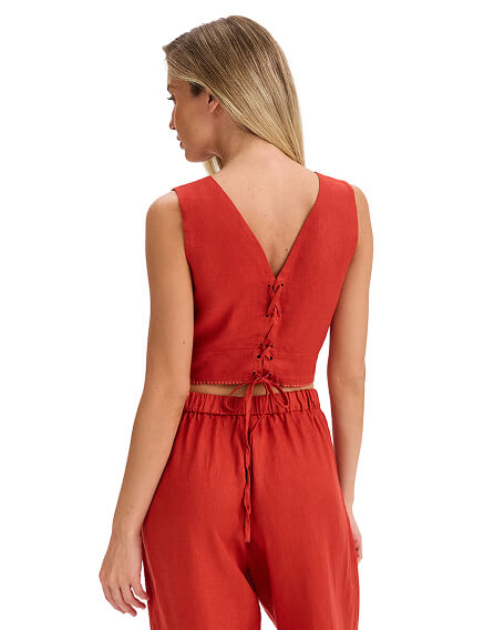 LINEN Топ женский на завязках, цвет терракот, фото 2