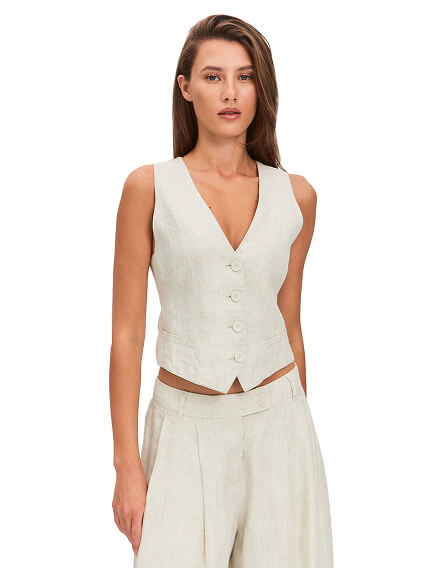 Элегантный льняной жилет LINEN, цвет бежевый меланж, фото 1