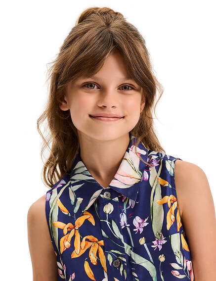 Блуза SILK для девочки без рукавов, цвет паттерн spring garden, фото 2