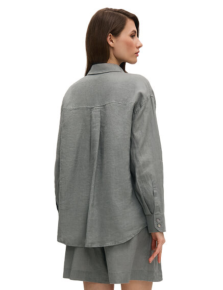 LINEN Рубашка женская oversize, цвет пыльно серо-зеленый, фото 2