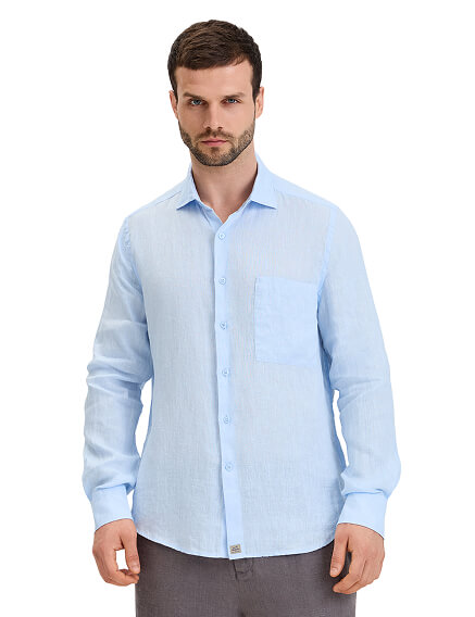 LINEN Рубашка мужская slim, цвет бледно-голубой, фото 1