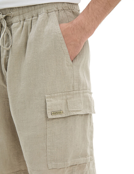Шорты с карманами из 100% льна для мужчин, цвет бежевый, фото 3