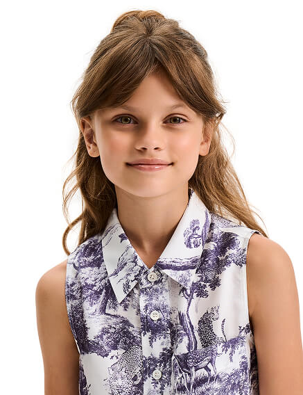 Блуза SILK для девочки без рукавов, цвет принт светлый toile de jouy, фото 2
