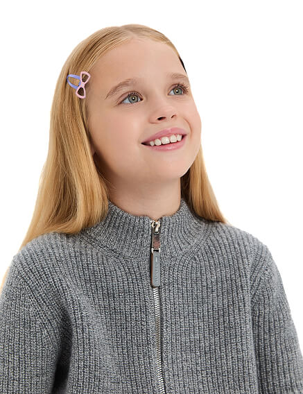 Кардиган из 100% шерсти мериноса на молнии для девочек, цвет пепельный меланж, фото 2