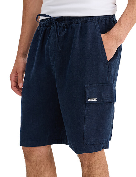 Шорты с карманами из 100% льна для мужчин, цвет темно-синий, фото 3