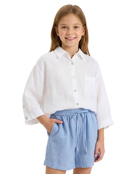 Шорты для девочки короткие LINEN, цвет голубой пепельный, фото 3