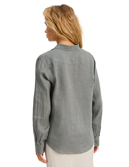 LINEN Рубашка женская slim, цвет пыльно серо-зеленый, фото 2