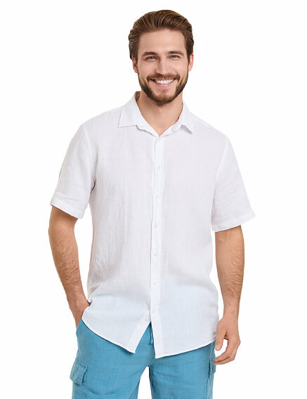 Рубашка мужская серии LINEN с коротким рукавом, цвет белый, фото 1