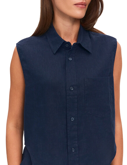LINEN Блуза женская без рукавов, цвет темно-синий, фото 3