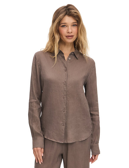 LINEN Рубашка женская slim, цвет тауп, фото 1