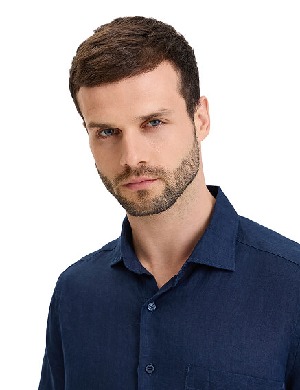LINEN Рубашка мужская slim, цвет темно-синий, фото 3