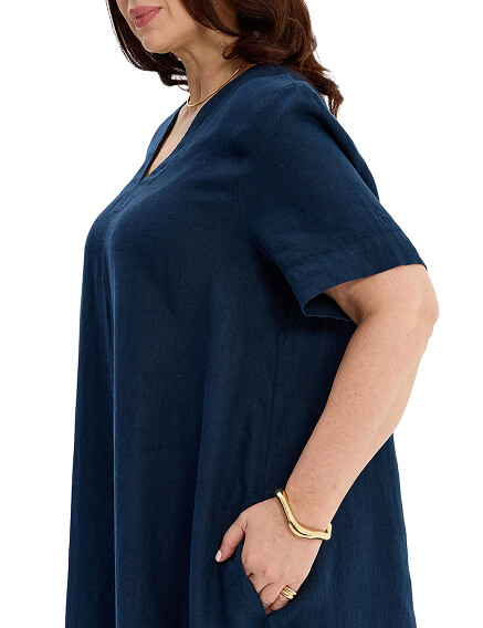 Платье А-силуэта из умягченного льна, цвет темно-синий, фото 3