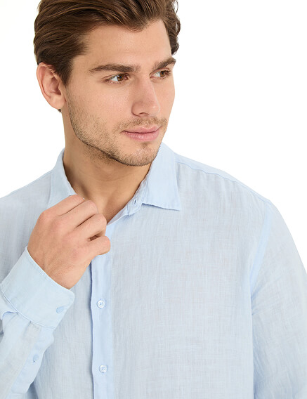 Рубашка мужская серии LINEN, цвет бледно-голубой, фото 3