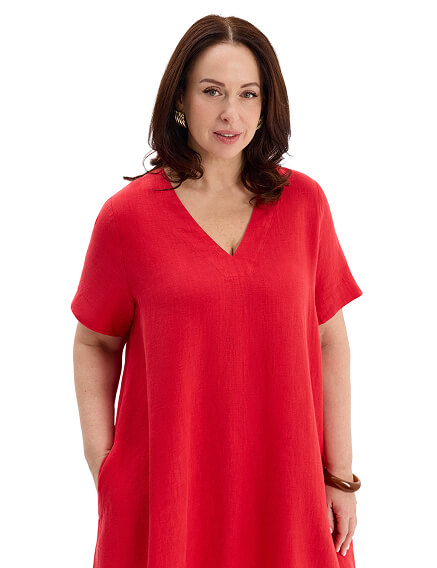 Платье А-силуэта из умягченного льна, цвет алый, фото 2