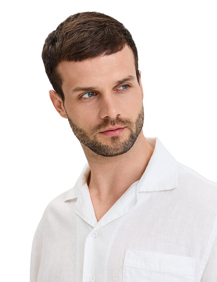 Рубашка мужская с коротким рукавом изо льна, цвет белый, фото 3