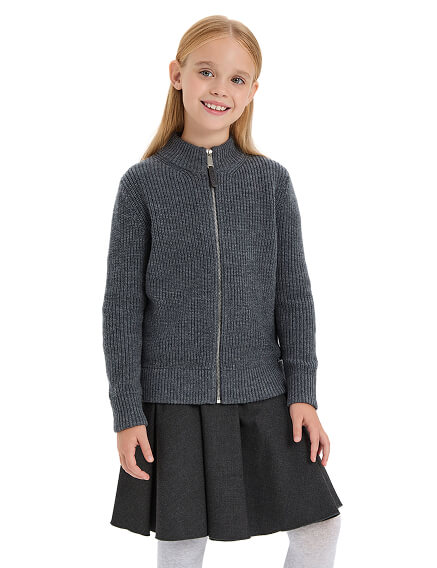 Кардиган из 100% шерсти мериноса на молнии для девочек, цвет графитовый, фото 1