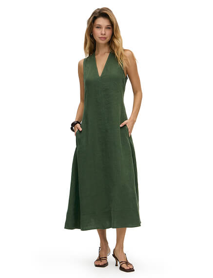 LINEN Платье женское, цвет олива, фото 1