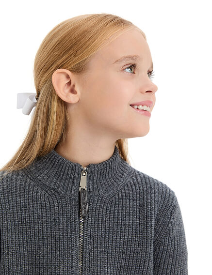 Кардиган из 100% шерсти мериноса на молнии для девочек, цвет графитовый, фото 2