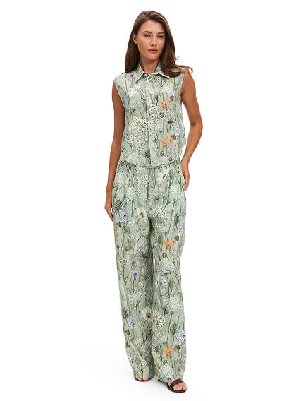 LINEN Брюки женские прямые, цвет шалфей, паттерн wild flowers, фото 1