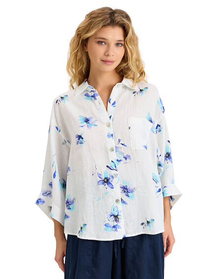 Рубашка женская c широкими рукавами серии LINEN, цвет паттерн flowers, фото 1