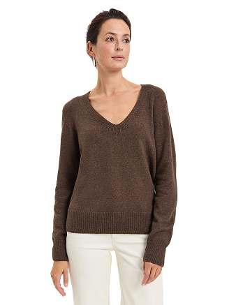 Джемпер Cashmere&Merino blend V-вырез, цвет серо-коричневый, фото 1