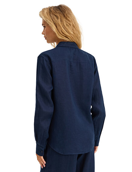 LINEN Рубашка женская slim, цвет темно-синий, фото 2